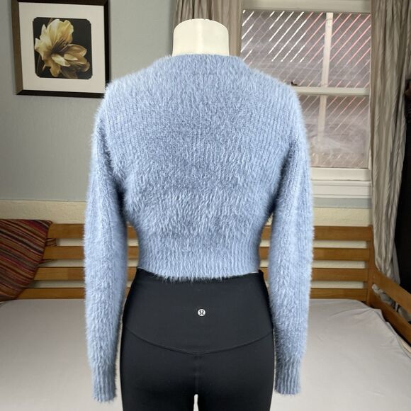 Windsor Cropped Tie Front Mock Neck Sweater Women’s Sm Powder Blue Pastel Cozy - Picture 5 of 16
